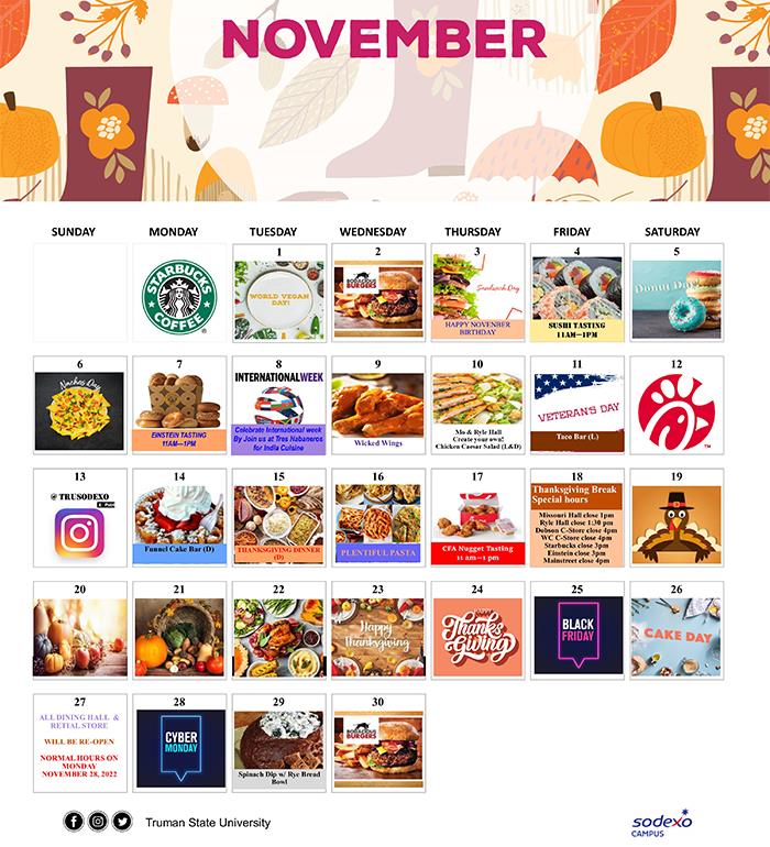 Sodexo Calendar - Vol. 27 No. 12 - November 7, 2022 | Truman Today Calendars