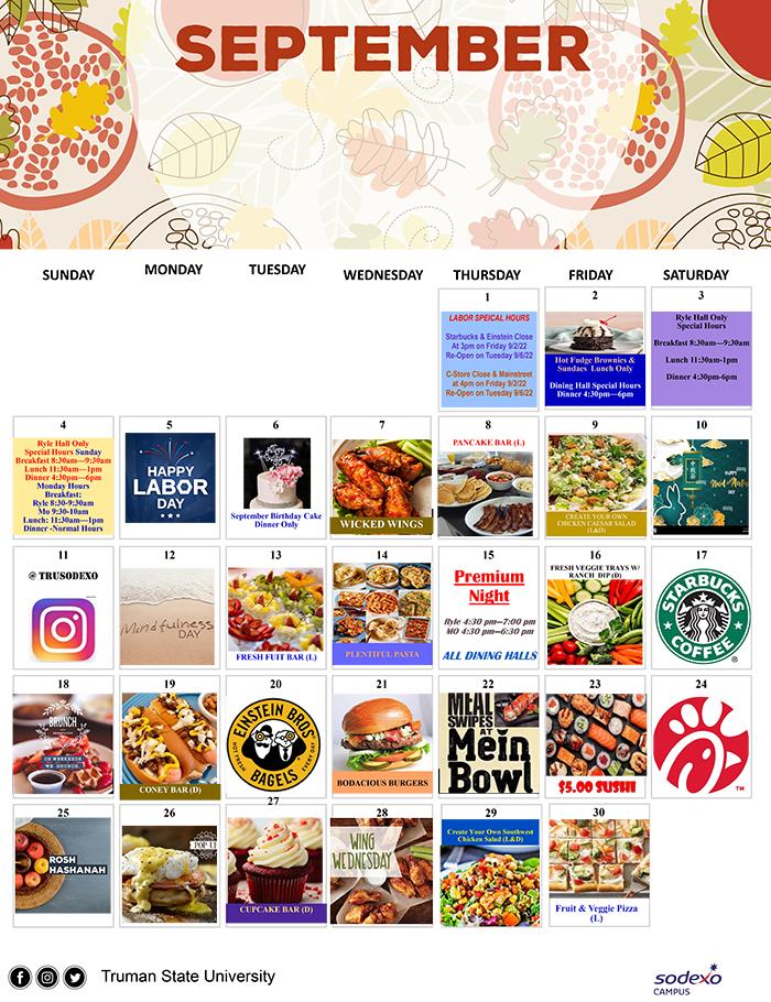 Sodexo Calendar - Vol. 27 No. 5 - September 19, 2022 | Truman Today Calendars